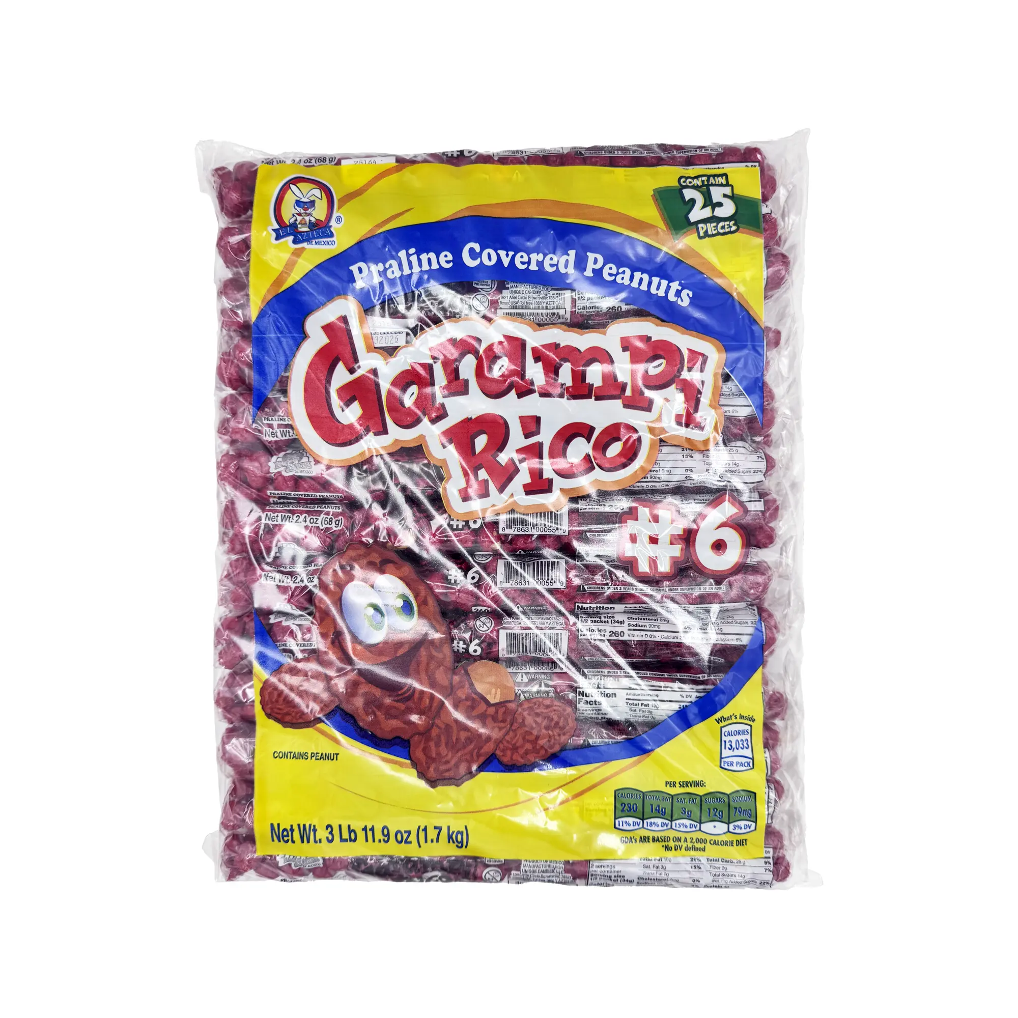 El Azteca Garapinados - 3 lb Bag with 25 Individually Sealed 2.4 oz Peanut Packs – Sweet Roasted Mexican Candy Snack Dulces Mexicanos Cacahuates