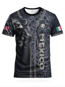 Mexican Unisex Soccer Jersey & Cartoon Print Round Neck Comfortable Sports Shirt, Perfect for Matches, Training, Casual Wear