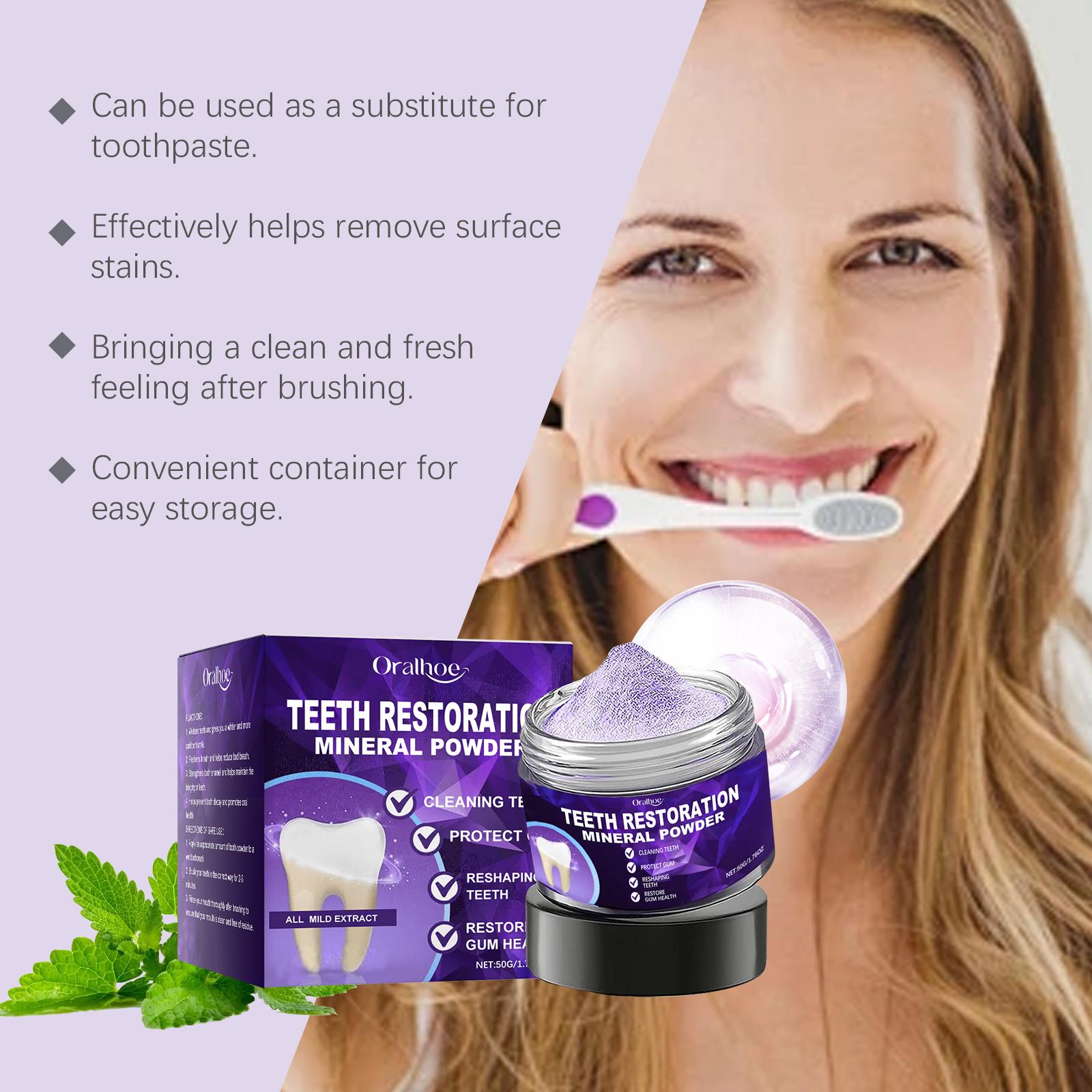 Oralhoe Purple Whitening Tooth Powder - Contains Hydroxyapatite, Removes Surface Stains, Whitens and Cleans, Strengthens Enamel, Long-Lasting Fresh Breath - Suitable for Daily Oral Care Toothpaste Sensitive Gentle Brightening