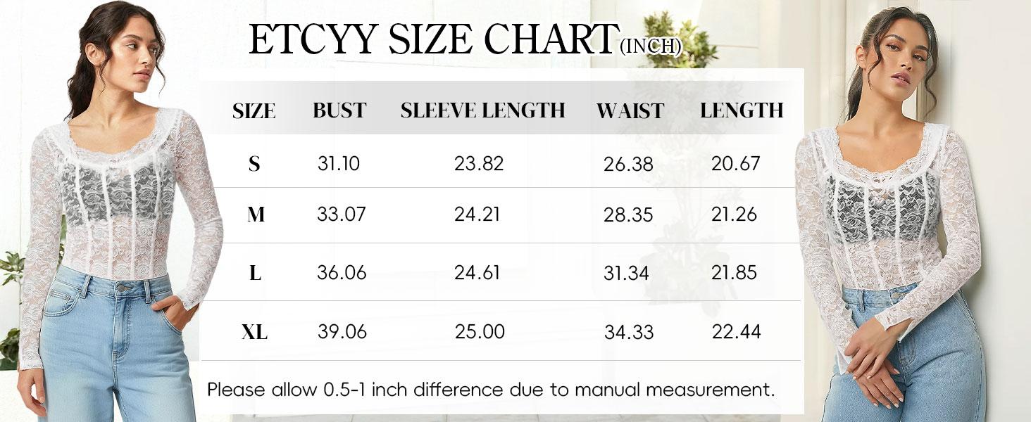 ETCYY Women's Mesh Top | Sexy Lace Long Sleeve Shirt Crewneck Slim Fitted See Through Blouse,Sheer Lace Crew Neck Blouse,Floral Sheer Mesh Top
