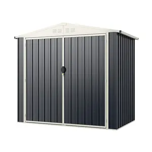 COSTWAY - 7 x 4 Feet Metal Outdoor Storage Shed with Lockable Door-Gray