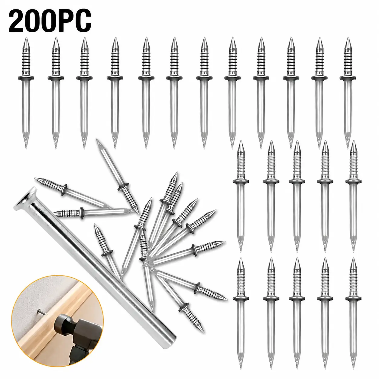200-piece pack of traceless double-ended baseboard nails, sturdy and durable, easy to install, no drilling required, suitable for baseboards, wall panels, furniture covers, etc.