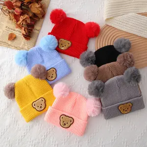 #Springtok Baby Hat Cute Bear Pattern Knit Beanie Warm Cap for Infant Newborn Cold Weather Accessories