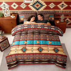 Feelyou Bohemian Aztec 7-Piece Comforter Bed Set with Sheets - Retro Southwestern, Arrow, Western Star, Geometric Striped Design, Comforter Set King, Comforters, Bed Comforter Set