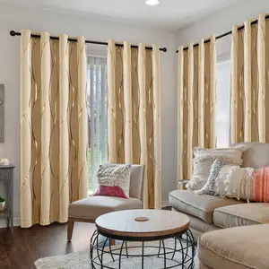 4-piece heat-insulating wavy geometric pattern gold-embossed blackout curtains, suitable for home decoration, top of the loop, machine washable, suitable for bedrooms, living rooms, offices and studies