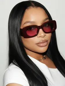 Women's Champagne Oval Frameless Metal Legs Edgy Small Box Fashion Glasses, Daily Wear Y2K Festival Music Festivals, Tinted Lens Sunglasses