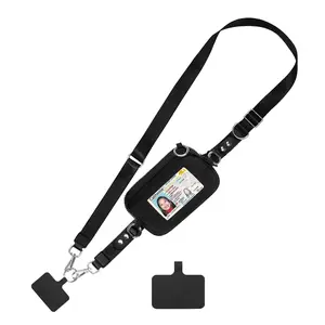 3-in-1 Phone Strap with Wallet Clip and Go Strap Crossbody Phone Lanyard Adjustable Detachable Wallet Pouch ID Window Zipper Anti-Theft Secure Easy Phone Attachment