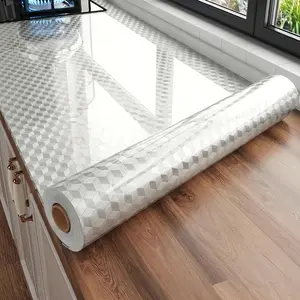 Silver Color Luxury Grid Aluminum Foil Self Adhesive Wallpaper, Waterproof Oil-Resistant Removable Vinyl Film, Kitchen Living Room Furniture Decor