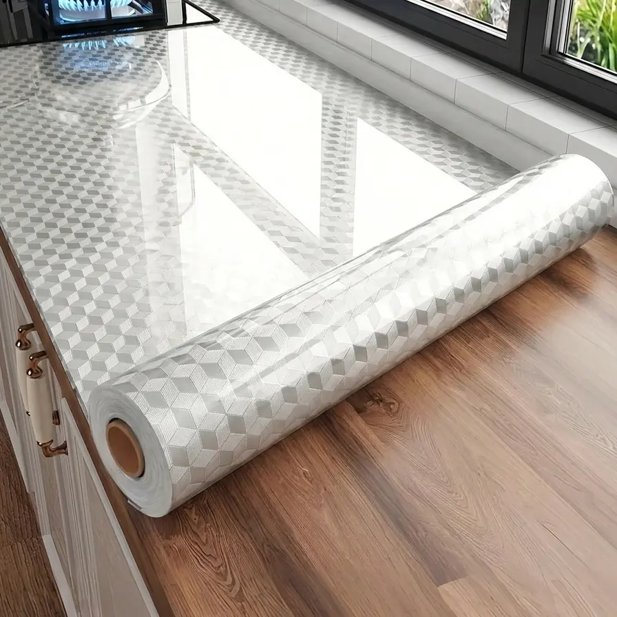 Silver Color Luxury Grid Aluminum Foil Self Adhesive Wallpaper, Waterproof Oil-Resistant Removable Vinyl Film, Decorative Wallpaper, Kitchen Wallpaper Peel and Stick Living Room Furniture Decor