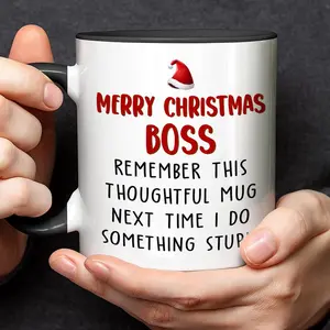 [BNB GIFT] Merry Christmas Boss 11oz Ceramic Coffee Mug – Funny Office Holiday Gift, Thoughtful Employee Present, Appreciation Gift for Boss, Manager, or Mentor, Boss Lady