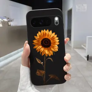 Rounded Edge Phone Case for Google Pixel 10 9 8 7 Pro A XL Sunflower of Sunshine Pattern Shockproof Liquid Silicone TPU Bumper Drop Protection Cover Smartphone Casing