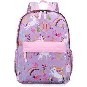 X-CBP35  Preschool Backpack Kindergarten Little Kids Toddler Elementary School Backpacks for Boys and Girls with Chest Strap(15Inch, Purple Unicorn)