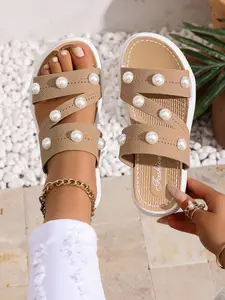 Pearl Decorated Thick Sole Sandals, Breathable Anti-Slip Sole, Perfect for Home and Outdoor Use, Unlock Summer Lazy Atmosphere
