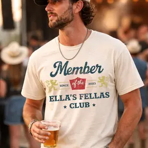 Women's Short-Sleeve Cotton Streetwear T-Shirt, Ellas Fellas Club Western Country Concert Novelty Graphic Tee, Vintage Rodeo Music Fan Simple Clothes, Unisex Oversized Casual Apparel, Gift For Her Him 3R4