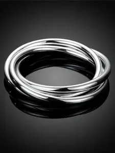 Simple Elegant Geometry Triple Ring Interlocking Silver Color Couple Rings, Premium Quality Stacking Band for Couples, Unique Additions to Your Jewelry Collection