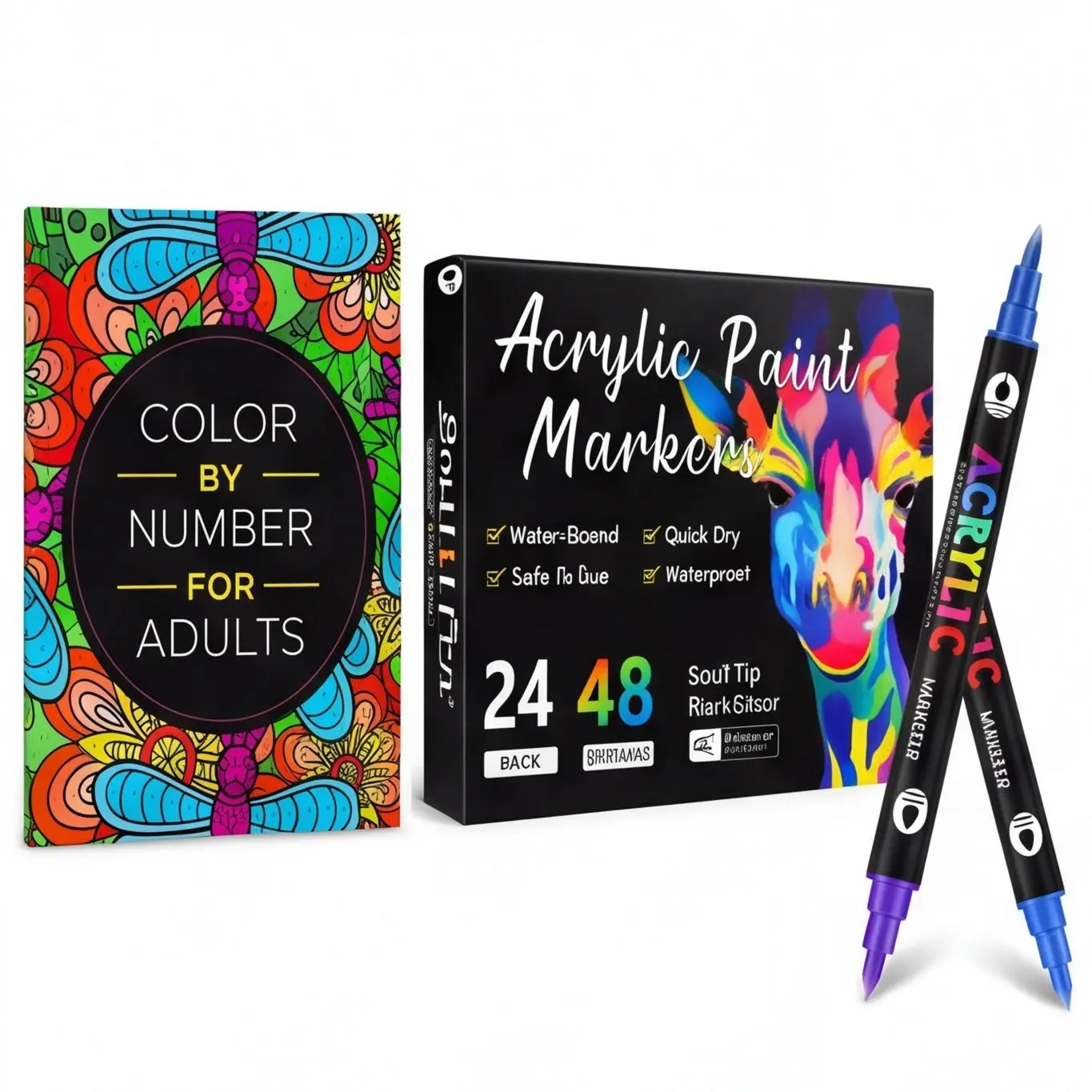 Colour by Number Art Book for Adults, 75 Flowers, Animals, Mandalas & Nature Designs, Book & Marker Bundle Set