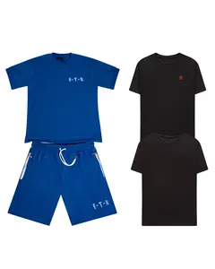 ETN Summer Essentials Trio (Blue Summer Set) 100% Premium Cotton Set - Crew Neck T-Shirts with 2D & 3D Embroidery