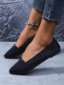 Women's Plus Size Flat Zebra Stripe Slip-On Work Shoes, Comfortable Knitted Square Toe Breathable One-Click Shoes for Women