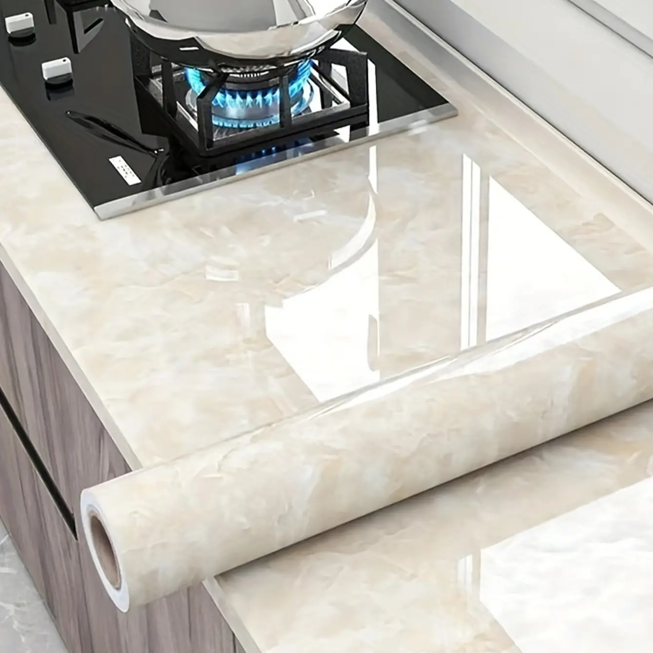 Self-adhesive marble pattern wall sticker shows natural layered texture for kitchens, bathrooms and rental spaces, creating a clean modern style, Kitchen Wallpaper Peel And Stick