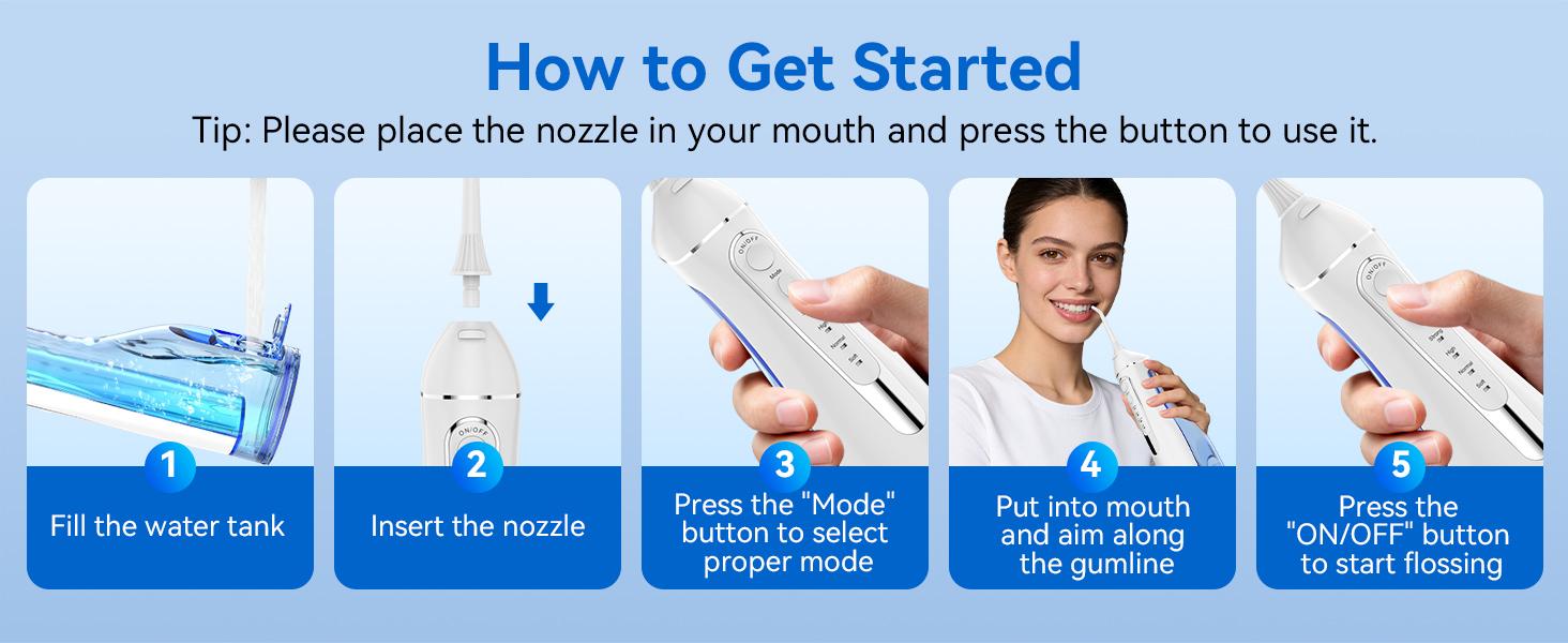 Water Flosser for Teeth Cleaning: Cordless Portable Water Dental Pick, 4 Modes Rechargeable Oral Irrigator with 5 Nozzles, 300ML IPX7 Waterproof Electric Flossers for Braces, Travel & Home Use, White