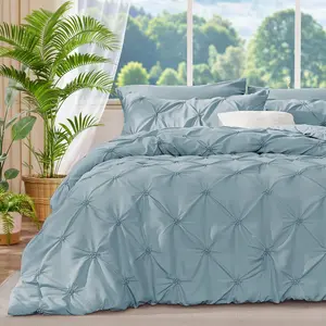 Dusty Blue King Size Comforter - 3 Boho Pintuck Comforter Sets, Lightweight  Warm King with 2 Pillowcases for