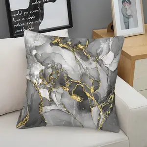 Luxury Gray Gold Marble Throw Pillow, Modern Abstract Fluid Art Cushion, Includes Pillow Core, Soft Decorative Accent Pillow for Couch Sofa Bed Living Room, Aesthetic Home Decor Gift
