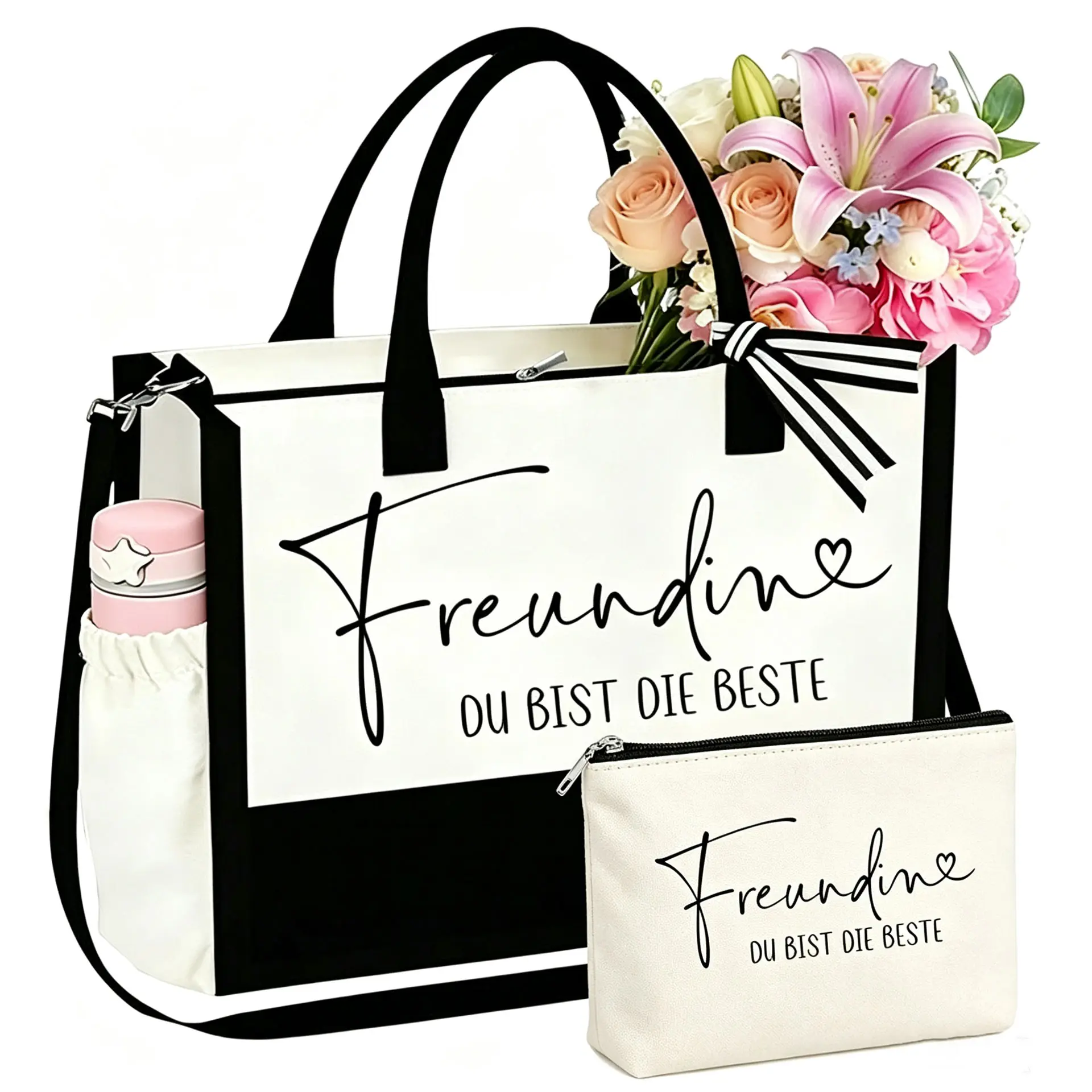 Ysound Gifts for 60th Birthday for Women, Canvas Tote Bag with Cosmetic Bag, Cotton Bag, Canvas Tote Bag as a 60th Birthday Gift, Gift for Women, Mum, Grandma, Girlfriend for 60th Birthday