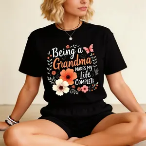 Floral Grandma Quote T Shirt For Women Mother Day Gift Casual Crew Neck Tee Comfortable Grandmother Outfit Birthday Present For Her Funny Family Saying Cute Vintage Style Soft Cotton Blouse