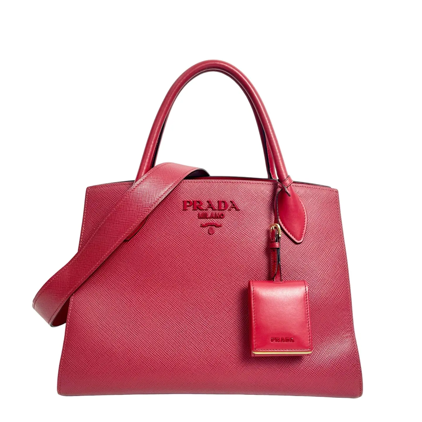 Pre-owned leather hand bag Prada Monochrome Saffiano Top Handle Red Hand Bag, Excellent Like New Pre Loved Designer Bag