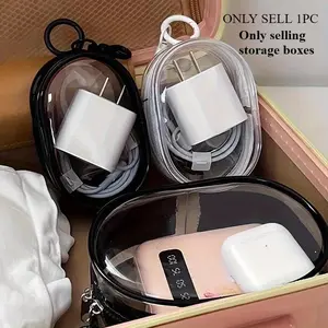 Ultra-Portable Mini Clear Zipper Storage Bag - Space-Saving Organizer for Earphones & Chargers, Versatile with Handy Keychain Loop - Crystal Clear Travel Accessory