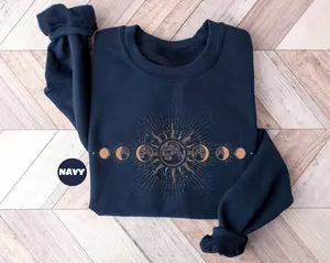 Retro Celestial Sun and Moon Sweatshirt, Boho Moon Phase Sweatshirt, Oversized Mystical Astrology Top, Ethereal Wiccan Spirit Shirt, Minimalist Occult Graphic Crewneck, Celestial Art Gift