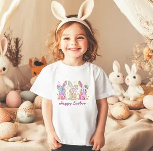Happy Easter TShirt, Trio Bunny Tee, Colorful Rabbit Outfit, Glitter Effect Top, Toddler Spring Gift, Pastel Youth Clothes