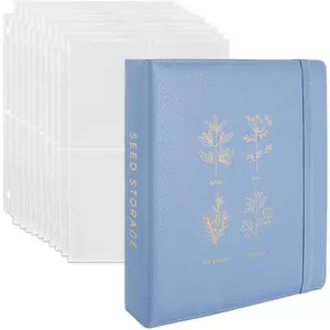 Seed Storage Organizer Binder - Seed Packet Organizer with 50 Pack Sheet Protectors That Stores 200 Seed Envelopes. (Blue)