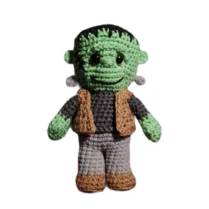 Frankenstein Amigurumi Doll - Handcrafted Crochet Monster with Green Skin and Brown Vest for Collectors