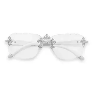 Triple Cross Frameless Sunglasses – Clear Lens White Frame Triple Cross Frameless Sunglasses – Clear Lens White Frame