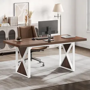 Morden Office Desk 70 Inch Large Desk Simple Executive Desk with Thick Metal Frame Wide Computer Table Big Study Writing Desk for Home Office Work, Walnut