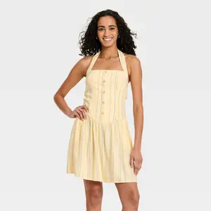 Women's Sleeveless Pullover Mini Sundress - Universal Thread Yellow Striped S