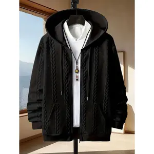 2025 New Arrival Men's Textured Hooded Cardigan 3D Embossed Design Essential for Commute