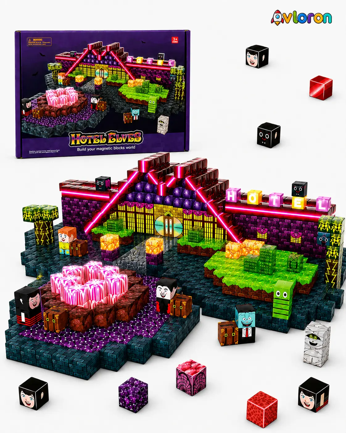 Avloron Magnetic Blocks 188PCS Hotel Elves Series with Light-Up Magnetic Tiles – STEM Building Toy for Creativity & Motor Skills Ages 3+