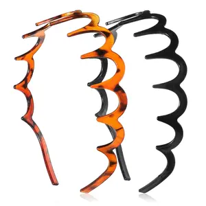 2PCS Shark Tooth Headbands, Plastic Zigzag Shark Teeth Hairbands Teeth Comb Claw Squiggly Headband Non Slip Head Bandsfor Women Girls Lady (Black, Brown)