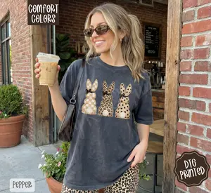 Leopard Bunnies Shirt Comfort Colors, Trendy Women's Tshirt