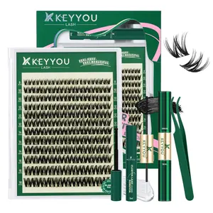 KEYYOU Flora Lash Kit Volume Boosting Waterproof Long-Lasting DIY Extensions 132PCS Cluster Lashes Soft Kim & Kylie D curl 8-18mm Mix Easy DIY At Home Ultra Thin Band TikTok Shop SpringGlowUp