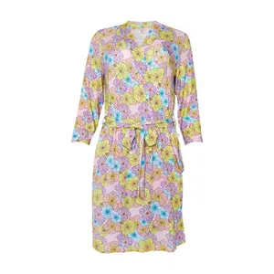 Women's Bamboo Maternity Robe with Pockets - Kourtney (Floral)