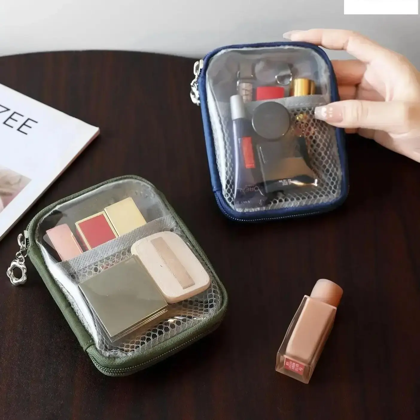 Mini Makeup Bag with Partitions & Zipper, Portable Cosmetic Organizer for Lipstick & Essentials, Ideal for Airplane Travel & Daily Use, Fashion Accessory for Adults, Women's Gifts, Gifts for Women, Womens Gifts