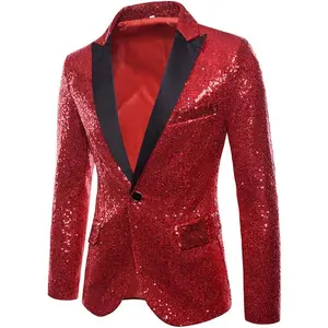 Mens One Button Sequin Dress Suit Jacket Party Festival Tuxedo Sport Coat