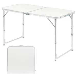 4ft Portable Folding Camping Table,Outdoor Adjustable Foldable Picnic Camp Suitcase Table for Picnic, BBQ, Party, Beach,White