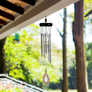 20" Long Wooden Top Geode Wind Chime with White Gem