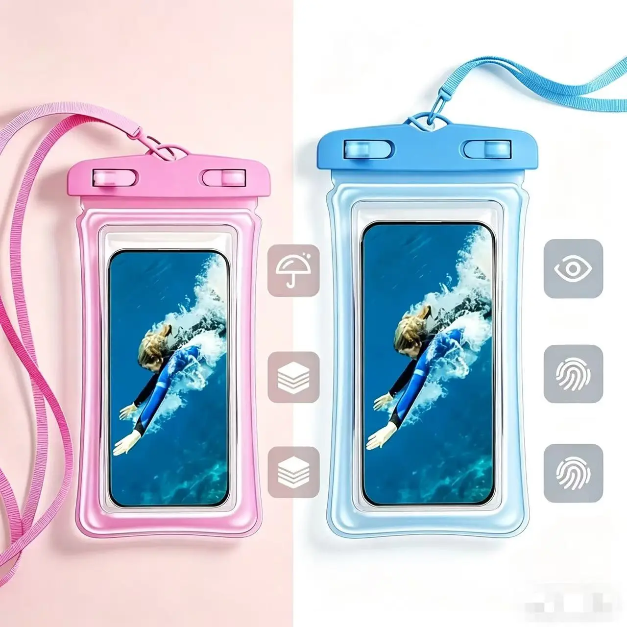 2-Pack Waterproof Protective Phone Bags, Universal Large Frame Case, Outdoor Rafting Swimming Beach Diving, Abs Material, Sports Equipment Set, Smartphone Cellphone Accessories Protection, Waterproof Phone Pouch