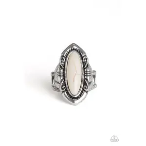 Santa Fe Serenity - White Cracked Stone Silver Ring - Paparazzi