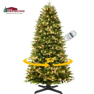 【Local Delivery】Clearance Sale 6/7.5/9 FT Artificial PE+PVC Fir Greet Foliage Prelit Blinking Christmas Tree with 12 Lighting Modes Warm White Lights & Rotating Stand, Holiday Xmas Decor